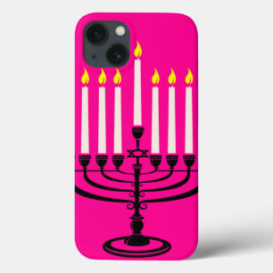 pink menorah hanukkah purim jewish print iPhone 13 case
