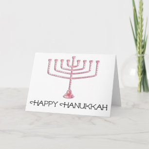 Pink Menorah Happy Hanukkah Greeting Card 1