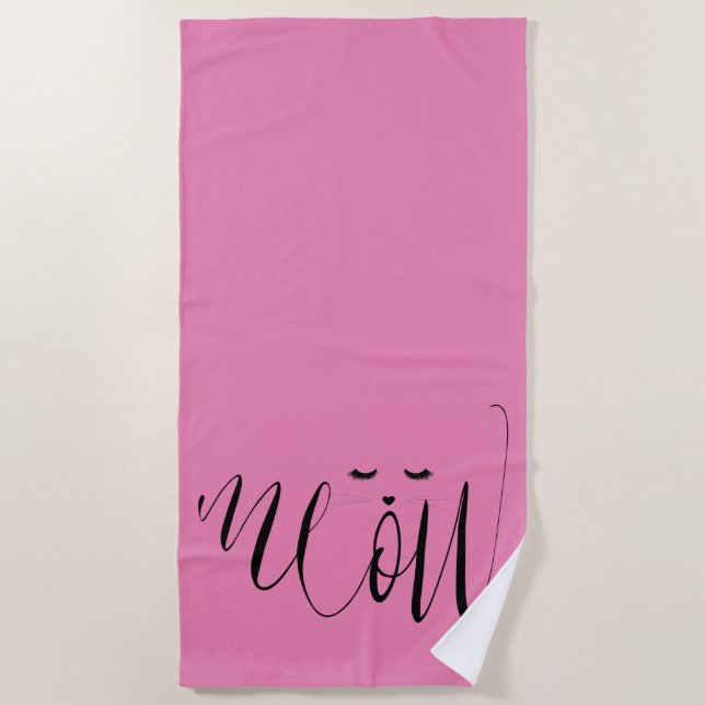 Pink Meow Cat Beach Towel (Front)