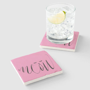 Pink Meow Cat Stone Coaster