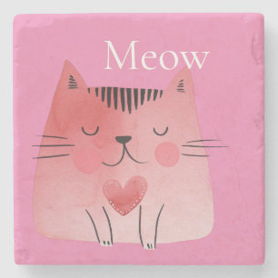 Pink Meow Cat  Stone Coaster