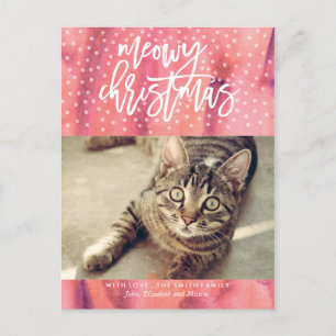 Pink "Meowy Christmas" Pet Holiday Greeting Postcard