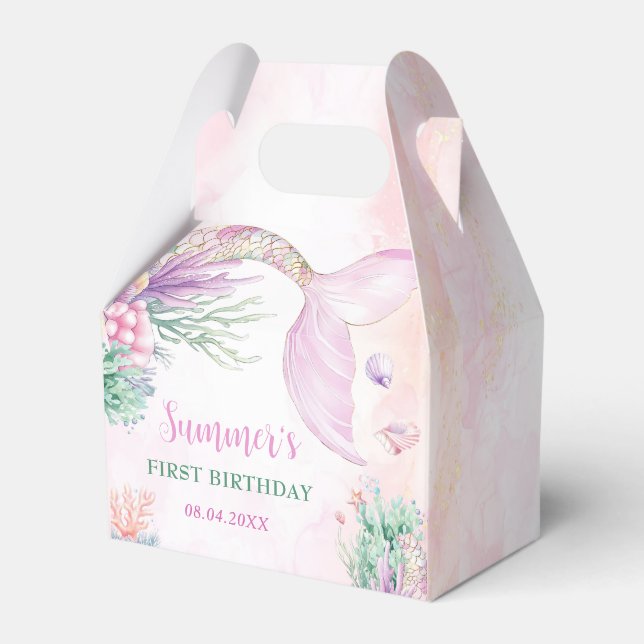 Pink Mermaid 1st Birthday Oneder the Sea  Favor Box (Front Side)