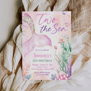 Pink Mermaid 2nd Birthday Two the Sea Party  Invitation