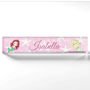 Pink Mermaid and Starfish Name Plate Personalized