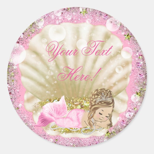 Pink Mermaid Baby Shower Stickers (Front)
