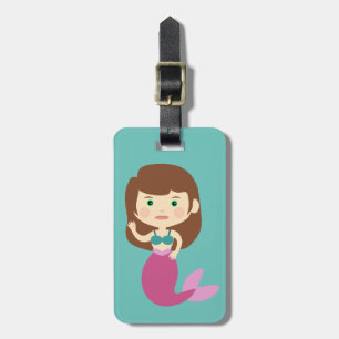 Pink Mermaid Brown Hair Luggage Tag