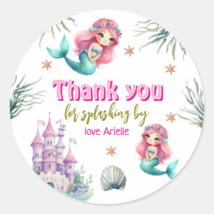 Pink Mermaid castle birthday  Classic Round Sticker