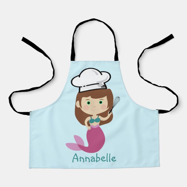 Pink Mermaid Chef Personalize Kids' Apron (Front)