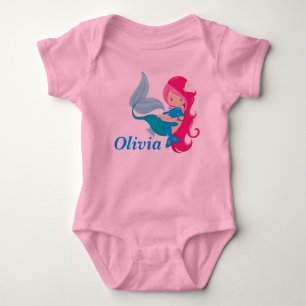 Pink Mermaid Cute Personalized Baby Bodysuit