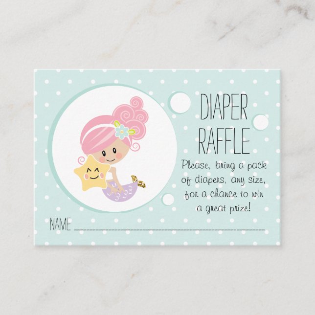 Pink Mermaid Diaper Raffle Tickets Light Skin Enclosure Card (Front)