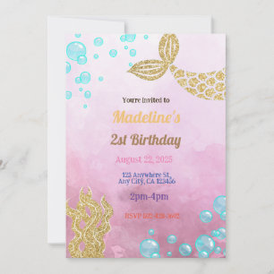 Pink Mermaid Fantasy Birthday Invitation