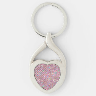 Pink Mermaid Fish Scales Holographic Elegant Glam Keychain