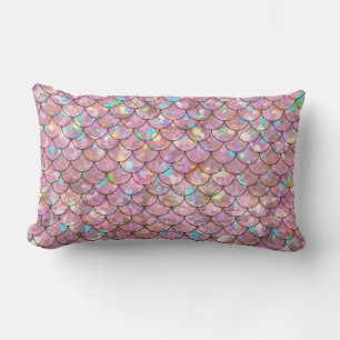 Pink Mermaid Fish Scales Holographic Elegant Glam Lumbar Pillow