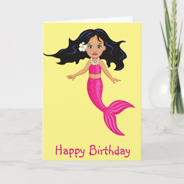 Pink Mermaid girl art birthday Card (Front)