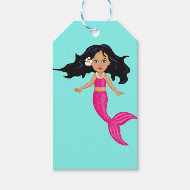 Pink Mermaid girl art Gift Tags (Front)