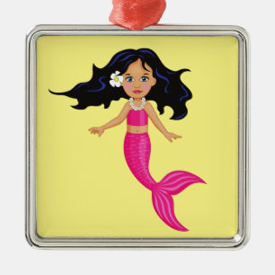 Pink Mermaid girl art Metal Ornament