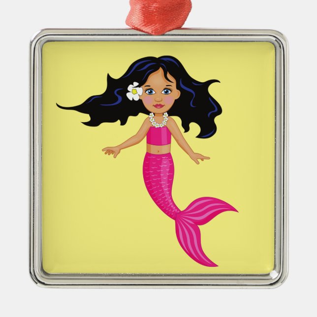 Pink Mermaid girl art Metal Ornament (Front)