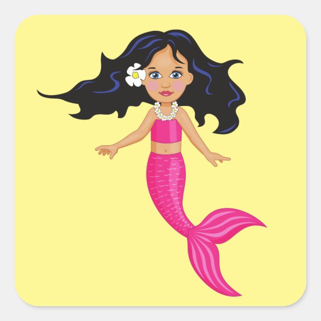 Pink Mermaid girl art Square Sticker (Front)