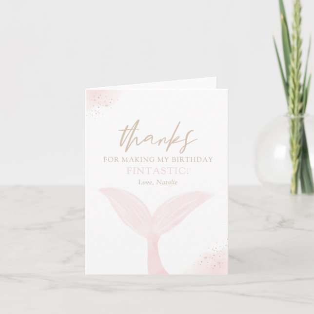 Pink Mermaid Girl Birthday Party Thank You Card (Front)
