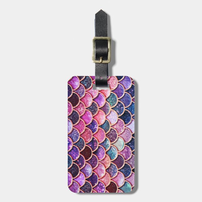 Pink Mermaid Glitter Scales- Mermaid Scales Luggage Tag (Front Vertical)