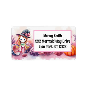 Pink Mermaid Halloween  Label