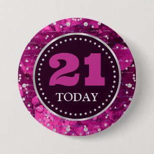 Pink Mermaid Letters Pattern & Glitter Birthday 3 Inch Round Button