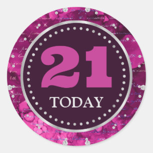 Pink Mermaid Letters Pattern & Glitter Birthday Classic Round Sticker