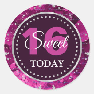 Pink Mermaid Letters Pattern & Glitter Sweet 16 Classic Round Sticker