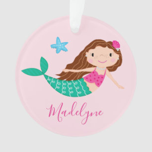 Pink Mermaid Personalized Script Name Ornament