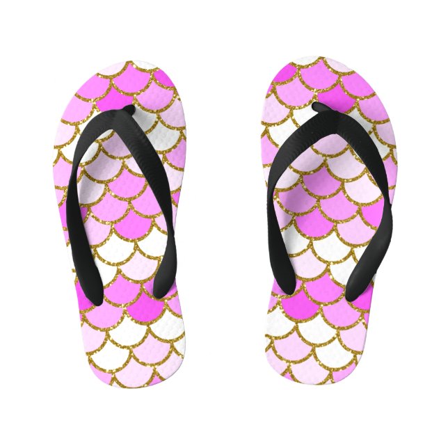 Pink Mermaid Scales Kid's Flip Flops (Footbed)