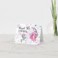 *~* Pink Mermaid Sea Horse Baby Shower Thank You