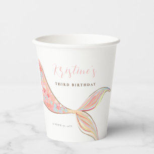 Pink Mermaid Tail Birthday Paper Cups
