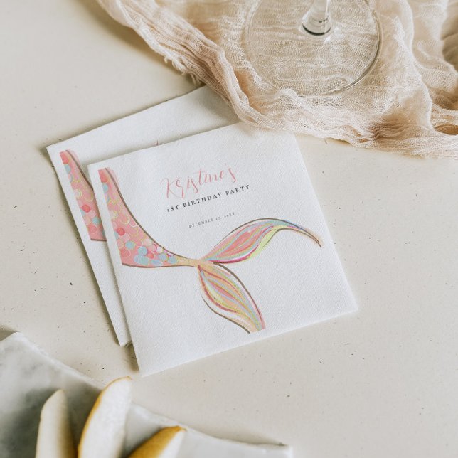 Pink Mermaid Tail Birthday Paper Napkin (Creator Uploaded)