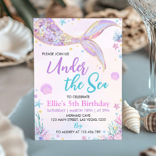 Pink Mermaid Tail Under the Sea Girl Birthday Invitation