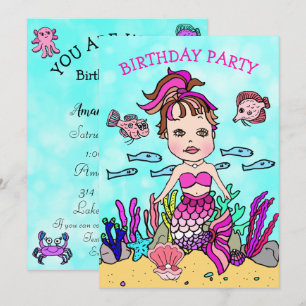 Pink Mermaid Under the Sea Birthday Party Invitation