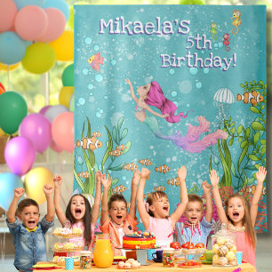 Pink Mermaid Under the Sea Photo Wall Backdrop Tapestry