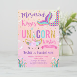 Pink Mermaid & Unicorn Birthday Invitation