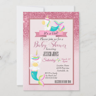 Pink Mermaid Unicorn Sparkle  Baby Shower Invite