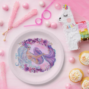 Pink mermaid unique paper plate