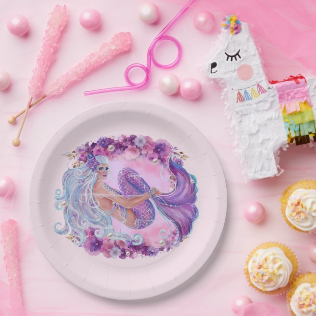 Pink mermaid unique  paper plate (Party)