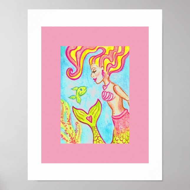  Pink Mermaid Wall Art Print (Front)