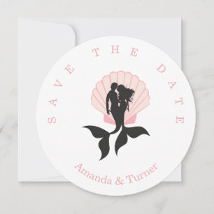 Pink Mermaids Couple on a Seashell Design Save The Date