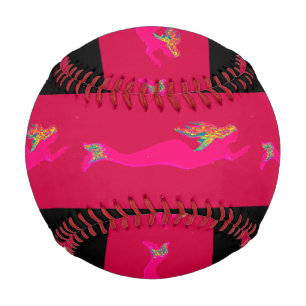 pink mermaids on red baseball
