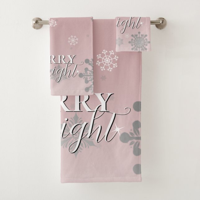 Pink Merry and Bright Snowflakes Christmas Bath Towel Set (Insitu)