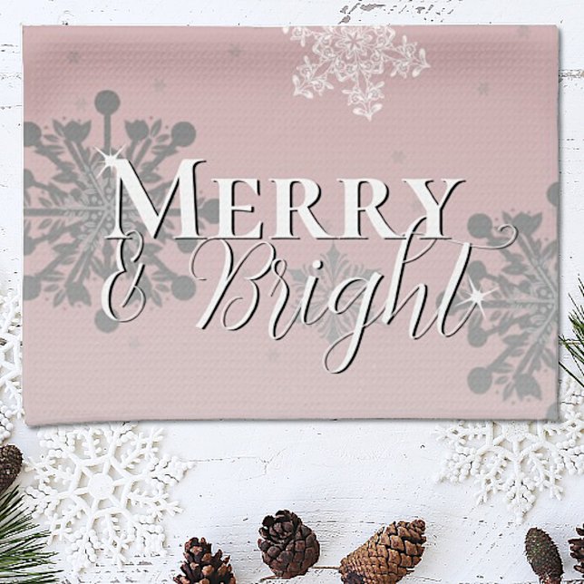 Pink Merry and Bright Snowflakes Christmas Kitchen Towel (Creator Uploaded)