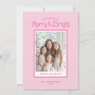 Pink Merry Bright Elegant Photo Holiday Card