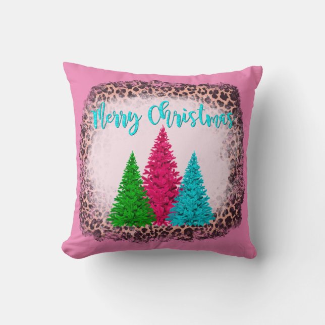 Pink Merry Christmas Home Decor Throw Pillow (Front)