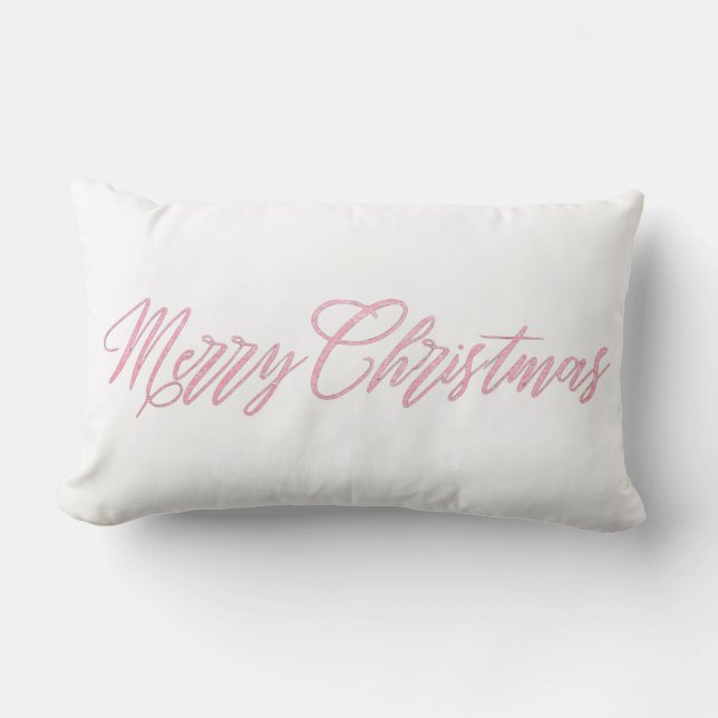 Pink Merry Christmas Lumbar Pillow (Front)