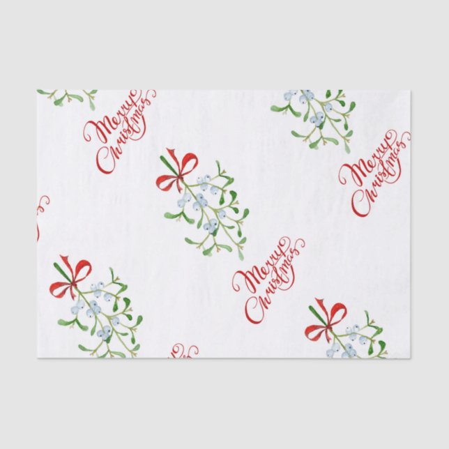 Pink Merry Christmas Mistletoe Tissue Paper (Front)